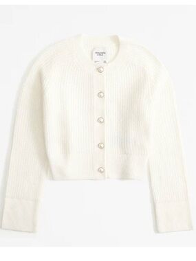 Abercrombie & Fitch Ivory Ribbed Pearl-Button Cardigan